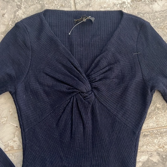 Maje Tight-Knit Long Sleeve Ruched Sweater Dress in Navy, Size 1 (S) Retail $345 - Picture 6 of 13